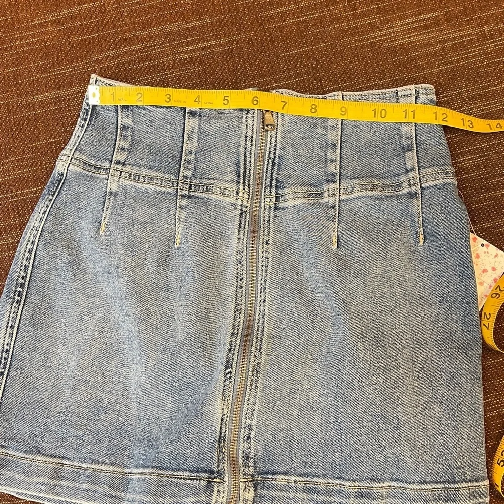Free People Blue Pleated Pencil Mini Skirt